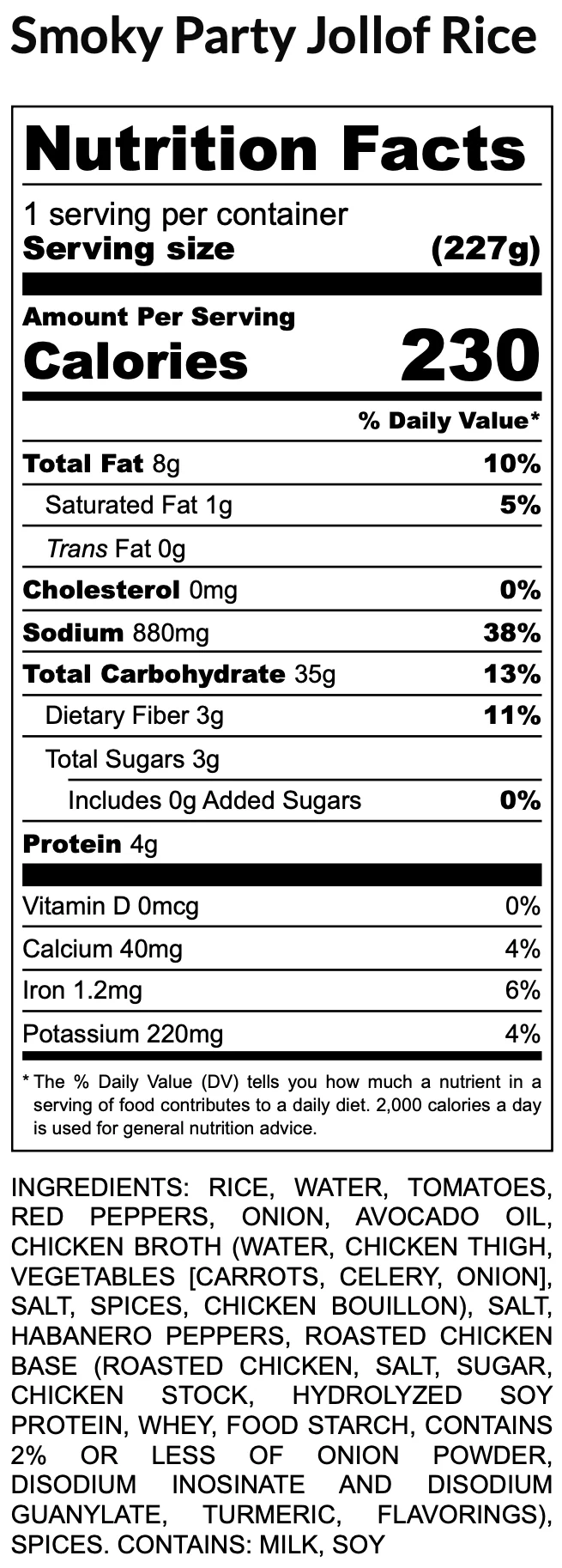 Smoky Party Jollof rice nutrition facts and ingredients